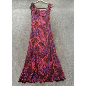 Free People Palma Midi Dress Women 10 Tropical Print Ruffle Neckline Resort Boho